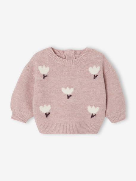 Jacquard knit jumper for baby girls marl beige+parma 