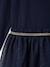 Dual Fabric Christmas Special Dress with Tulle Skirt for Girls ecru+navy blue 