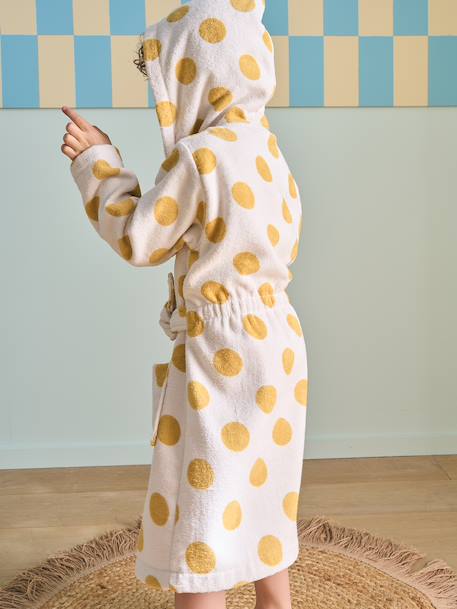 Cotton dressing gown for kids printed white 