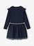 Dual Fabric Christmas Special Dress with Tulle Skirt for Girls ecru+navy blue 