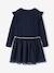 Dual Fabric Christmas Special Dress with Tulle Skirt for Girls ecru+navy blue 