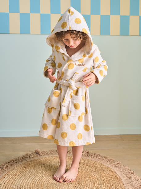Cotton dressing gown for kids printed white 