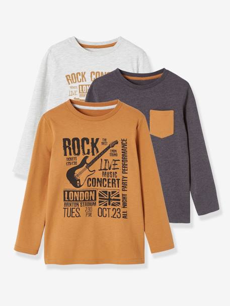 Pack of 3 Assorted Long-Sleeved Tops for Boys Brown 