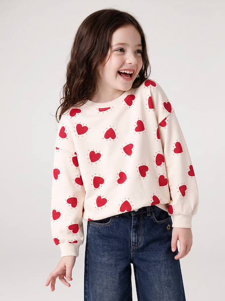 Round-neck sweatshirt for girls ecru+ivory+pale pink+taupe 