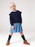 Long-sleeved dress for girls ecru+navy blue 