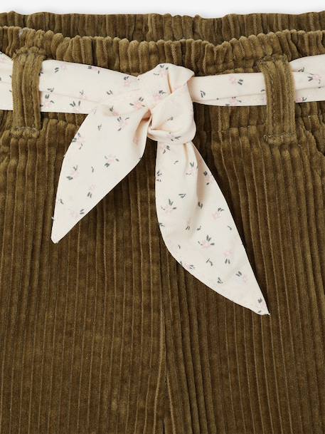 Wide Trousers in Corduroy with Flowers Belt for Babies beige+old rose+olive 