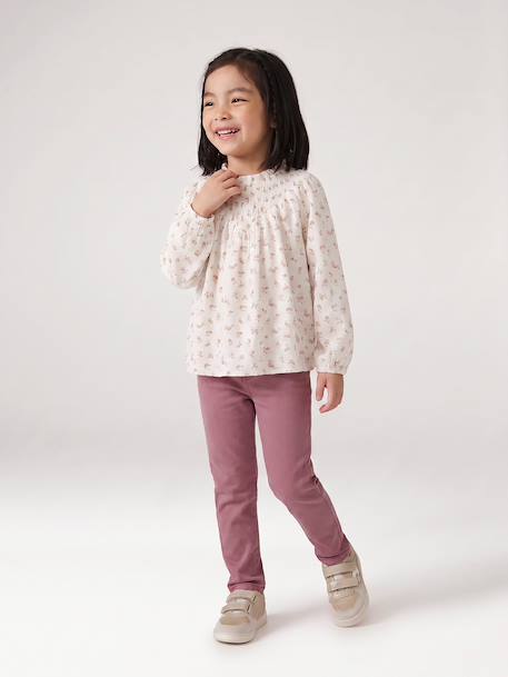 Girl's blouse with smocked sleeves ivory+sage green+vanilla 
