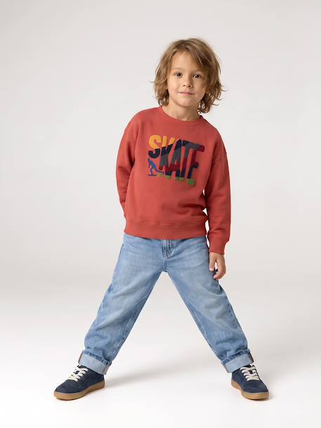 Crewneck sweatshirt for boys navy blue+tomato red 