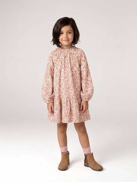 Short dress for girls ecru+khaki 