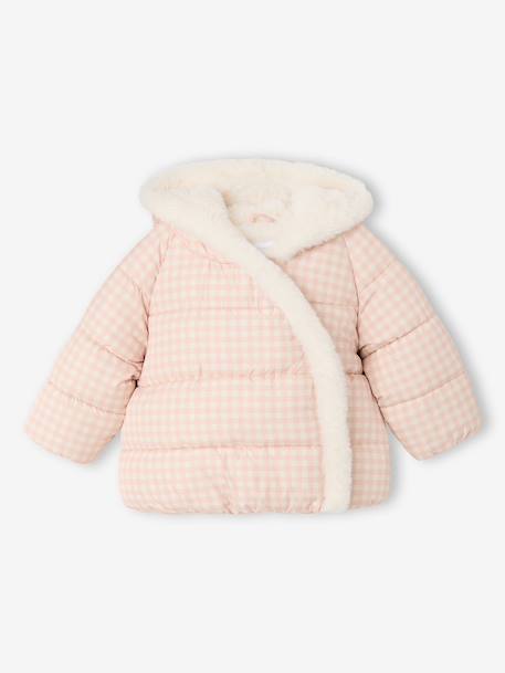 Hooded puffer jacket for baby girls crystal blue+rosy 