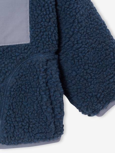 Sherpa hooded zip-up jacket for baby boys blue 