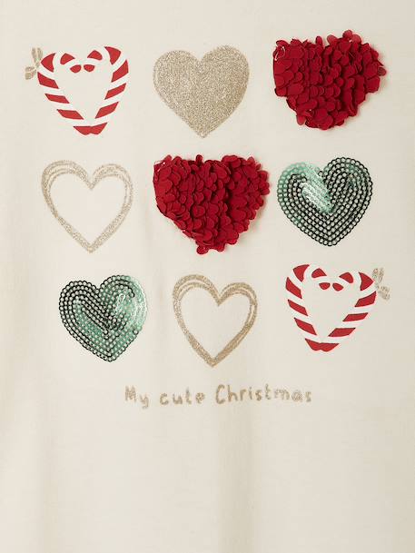 Long Sleeve T-Shirt with Heart in Relief, for Girls blush+ecru+green+white 