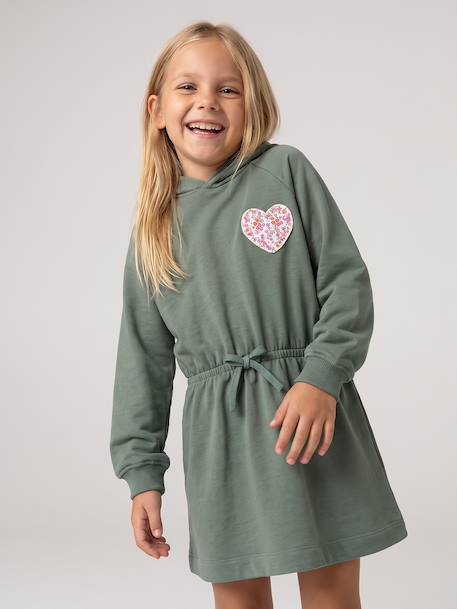 Short hooded dress for girls green+marl grey+navy blue 