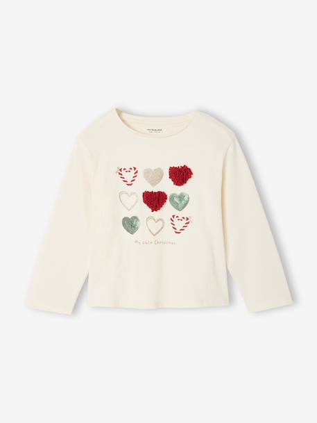 Long Sleeve T-Shirt with Heart in Relief, for Girls blush+ecru+green+white 