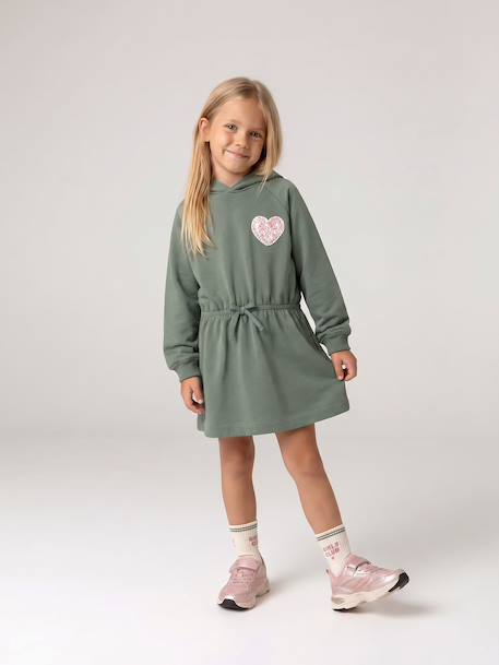Short hooded dress for girls green+marl grey+navy blue 