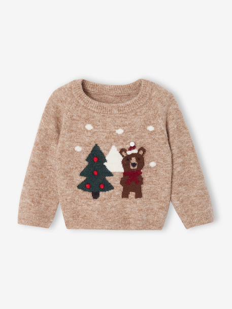 Christmas knit jumper for baby boys marl beige 