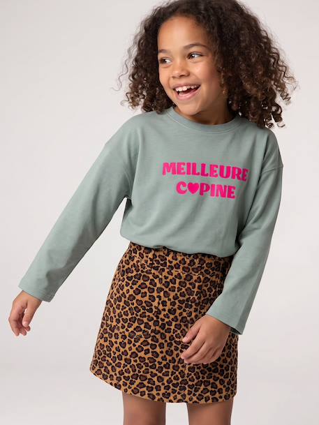 Long-sleeved T-shirt for girls green+ink blue+pale pink 