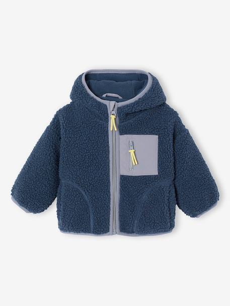 Sherpa hooded zip-up jacket for baby boys blue 