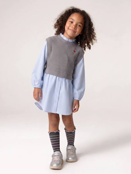 2-in-1-Effect Shirt Dress ecru+marl grey+navy blue 