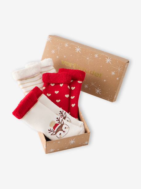Pack of 3 Christmas socks for baby girls ecru 