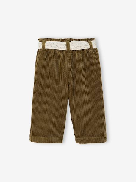 Wide Trousers in Corduroy with Flowers Belt for Babies beige+old rose+olive 