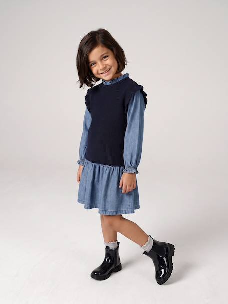 2-in-1 Dress for Girls navy blue 