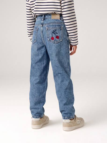 Girls' embroidered floral Mom jeans blue+light blue+medium blue 