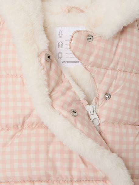 Hooded puffer jacket for baby girls crystal blue+rosy 