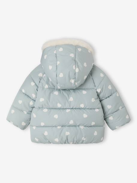 Hooded puffer jacket for baby girls crystal blue+rosy 