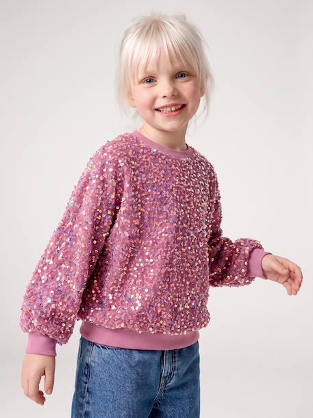 Sequinned Sweatshirt for Girls mauve+turquoise 