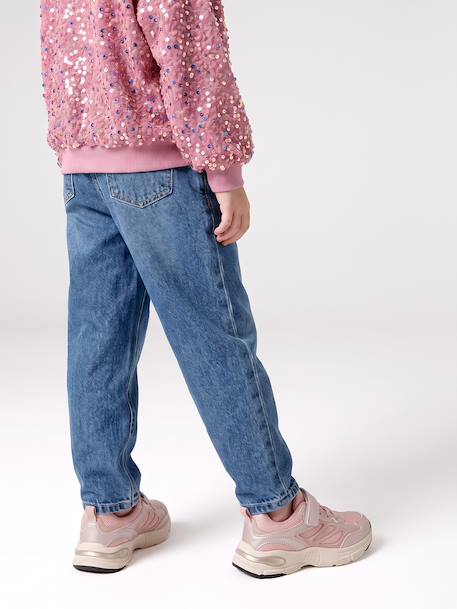 Girls' Barrel Fit Trousers bleached denim+medium blue 