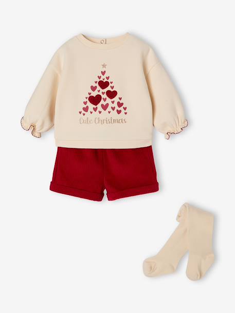 Baby girls' sweatshirt, shorts and tights set red 