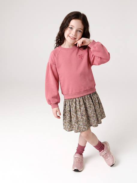 Dual Fabric Dress for Girls anthracite+ecru+mauve+sage green 
