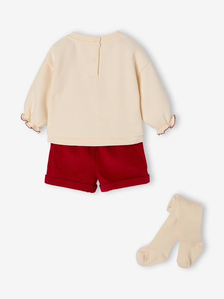 Baby girls' sweatshirt, shorts and tights set red 