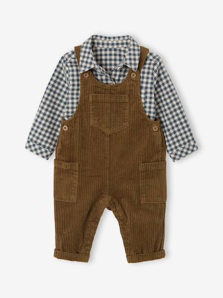 Dungaree set with shirt for baby boys olive 