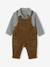 Dungaree set with shirt for baby boys olive 
