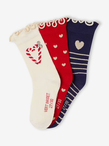 Pack of 3 Christmas socks for girls red 