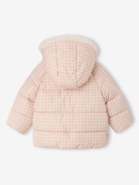 Hooded puffer jacket for baby girls crystal blue+rosy 