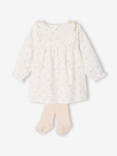 Dress and tights set for baby girls ecru 