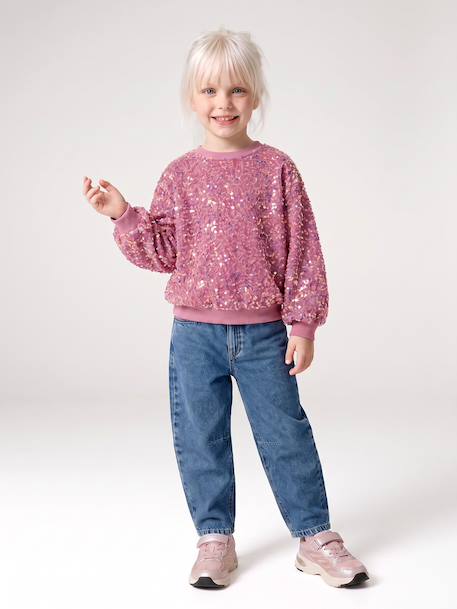 Sequinned Sweatshirt for Girls mauve+turquoise 