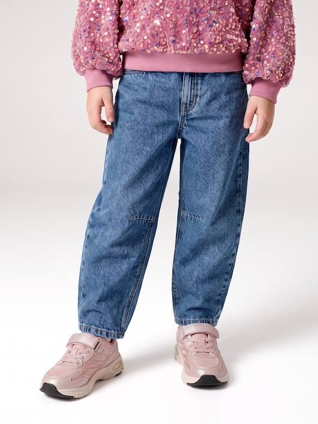 Girls' Barrel Fit Trousers bleached denim+medium blue 