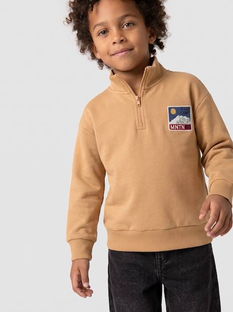 Sweatshirt with trucker collar for boys peacock blue+yellow 