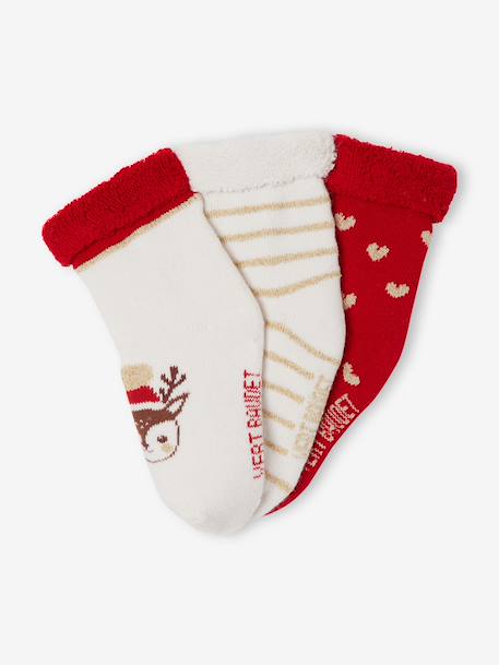 Pack of 3 Christmas socks for baby girls ecru 
