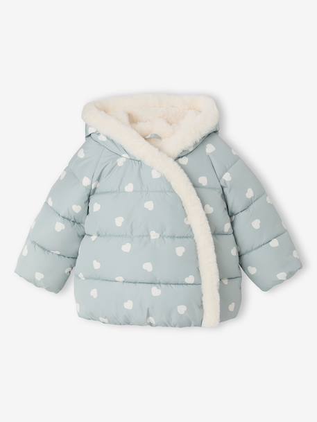 Hooded puffer jacket for baby girls crystal blue+rosy 