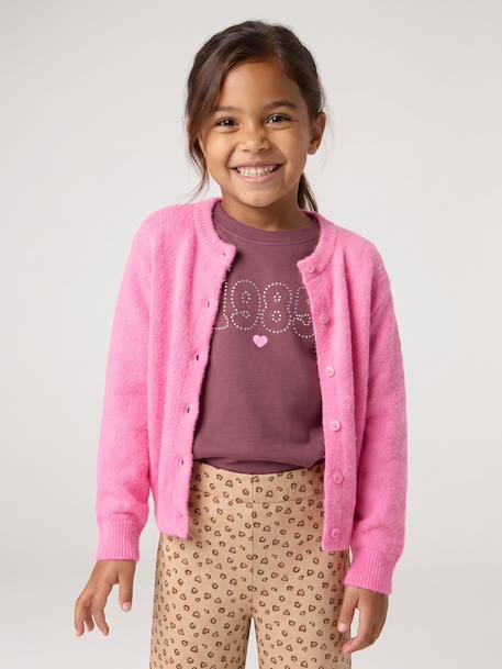 Button-through cardigan with long sleeves for girls blue+bordeaux red+rose 