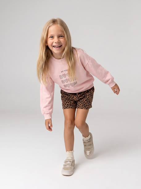 Sweatshirt with round neck for girls mauve+pale pink 