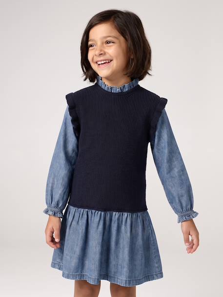2-in-1 Dress for Girls navy blue 