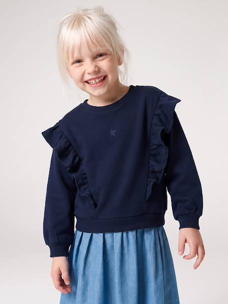 Long-sleeved dress for girls ecru+navy blue 
