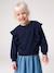 Long-sleeved dress for girls ecru+navy blue 