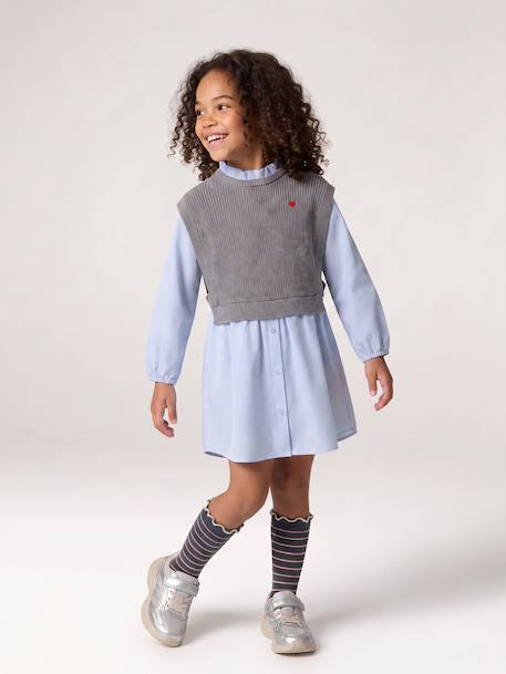2-in-1-Effect Shirt Dress ecru+marl grey+navy blue 